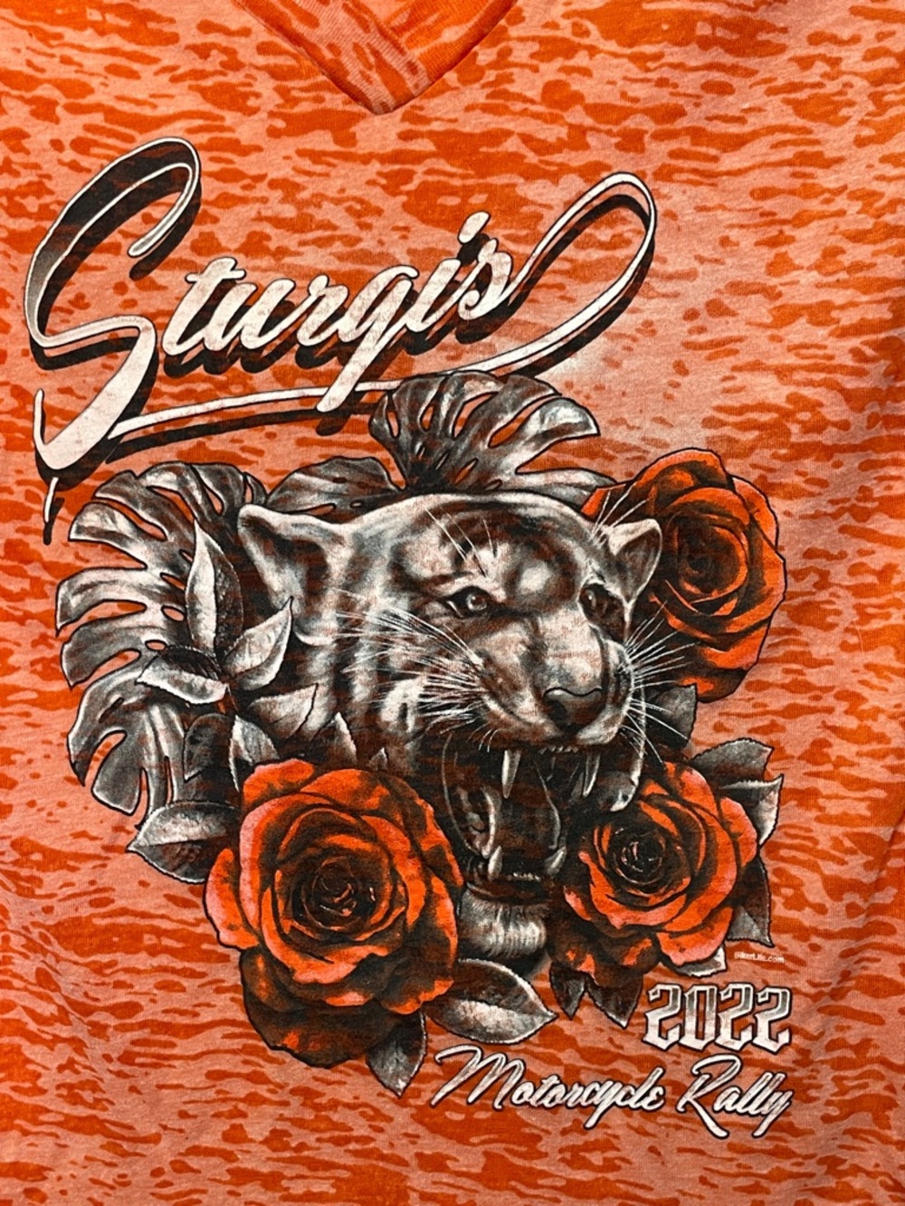 Sturgis Motorcycle Rally 2022 Orange Burnout Tee Shirt. Good Condition. Size S. - Picture 2 of 5